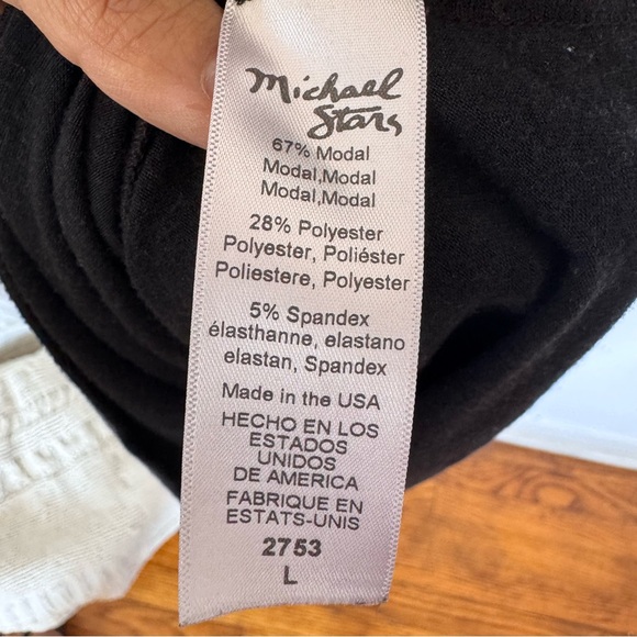 Michael Stars Ruched Wrap Long Sleeve Soft Stretchy Knit Black Midi Dress Sz L - Picture 7 of 9